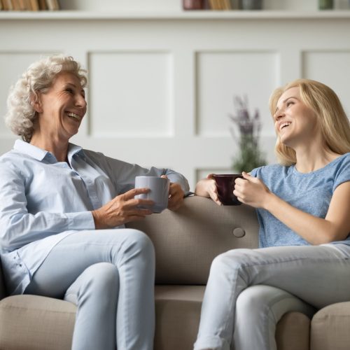 Conversation,Over,Cup,Of,Tea.,Happy,Senior,Mother,And,Grown