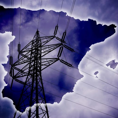 Spanish,Map,,Dramatic,Stormy,Clouds,With,Electrical,Wiring,,Blackout,In