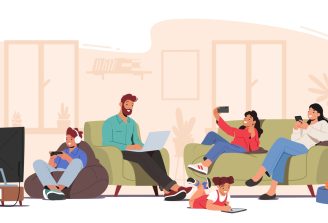 Family,Characters,Suffering,Of,Social,Media,Internet,Addiction,Concept.,Parents