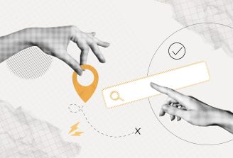 Trendy,Halftone,Collage,With,Hand,Holding,Pin,Location,And,Search