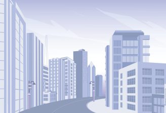 Light,Gray,Monotone,Cityscape,Background.,City,Buildings,With,Road,And