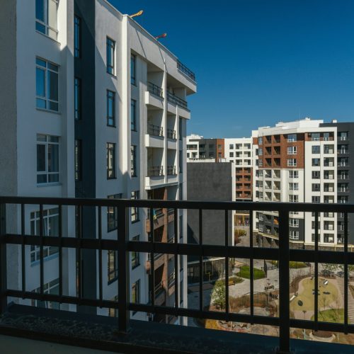 A,View,From,The,Balcony,Of,A,Modern,Residential,Complex.